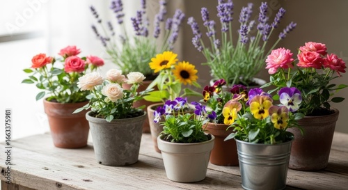 Wallpaper Mural Colorful Flower Pots Arrangement Indoors with Natural Light Torontodigital.ca