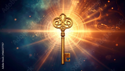 Golden key in a glowing portal