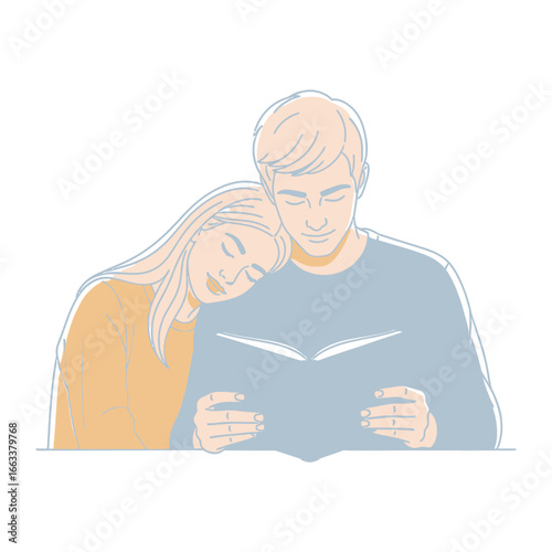 Couple reading a book: A cozy and intimate moment captured as a couple shares a quiet moment, immersed in the pages of a book, showing the love.