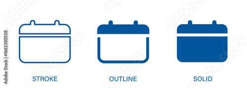 Calendar icon with editable stroke, outline and solid styles. Time concept icon.