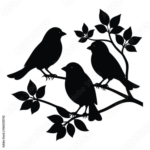 Melodic Trio Perched Among Blossoming Branches at DawnMelodic Trio Perched Among Blossoming Branches at Dawn

