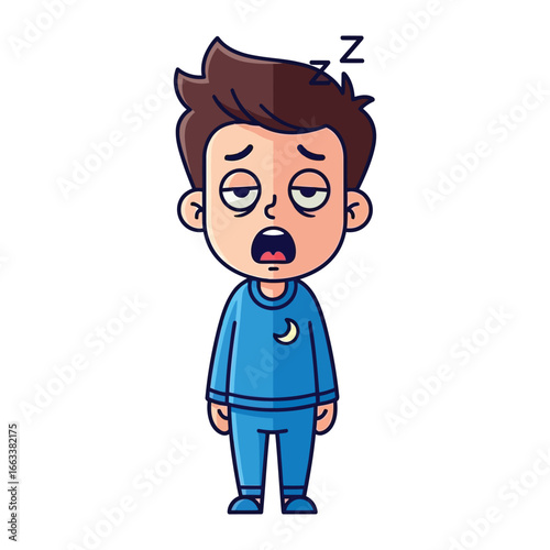 Tiredness: A simple illustration captures a moment of weariness. A person dressed in pajamas is showing exhaustion.