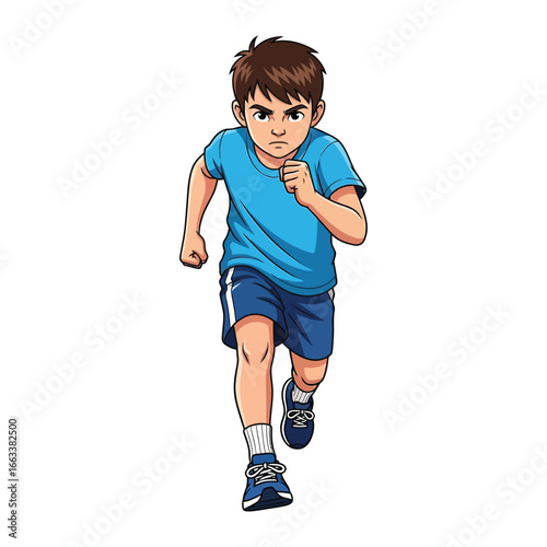 Dynamic Run: A young boy is captured in a dynamic illustration as he strides forward with focused determination, encapsulating the essence of childhood energy and action.