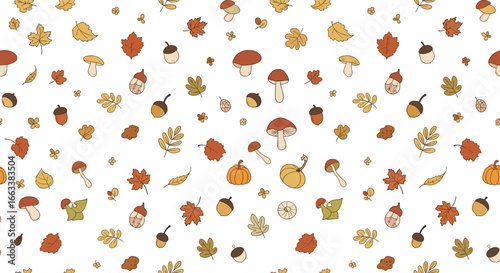 A whimsical collection of autumnal icons featuring pumpkins acorns and mushrooms for festive fall decorations and designs