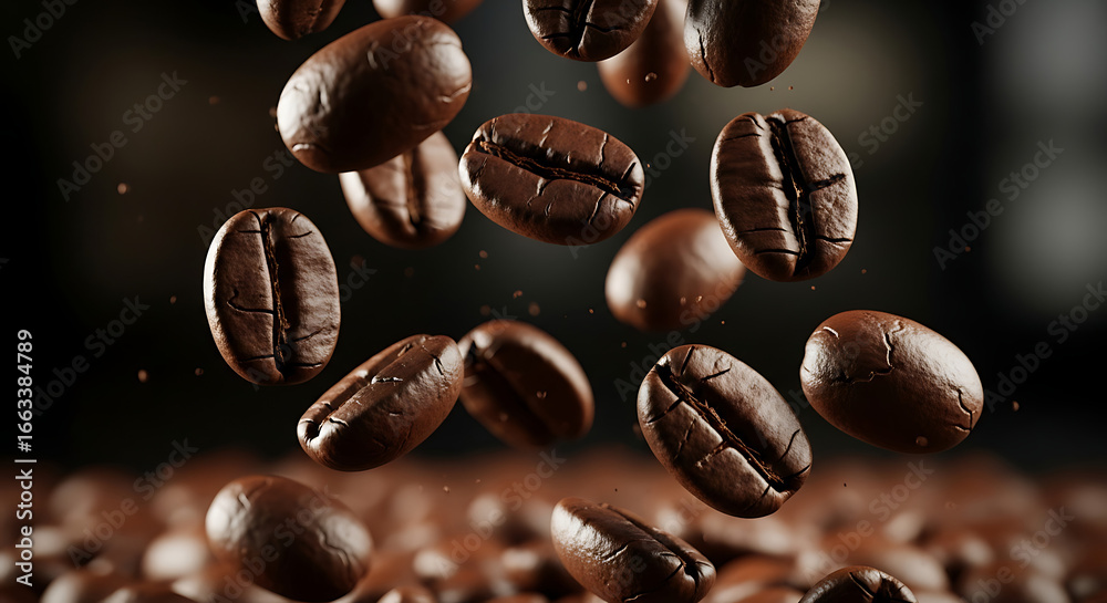 Obraz premium Falling Roasted Coffee Beans