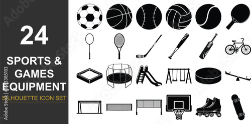 Collection of sports and games equipment icons