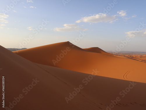 Golden Sand Dunes of the Sahara Desert in Merzouga, Morocco