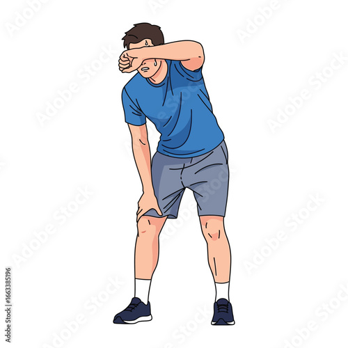 Man with knee pain: A man is showing discomfort due to a knee injury, illustrating pain, strain, and possible health issues. The image offers a clear view, ideal for medical or informational contexts.