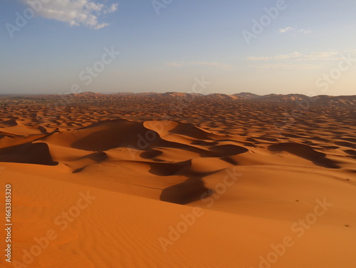 Golden Sand Dunes of the Sahara Desert in Merzouga, Morocco