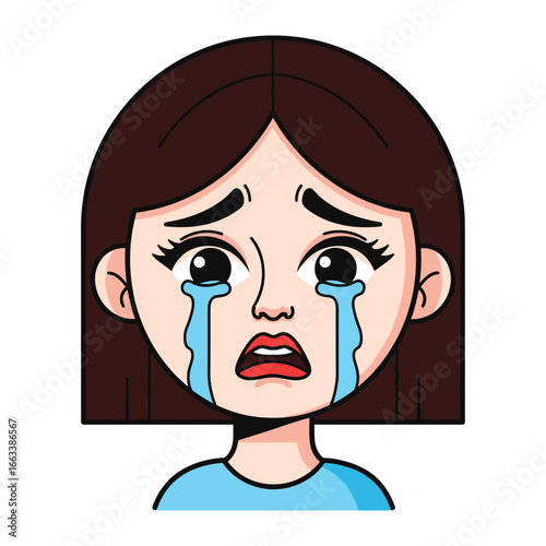 Tears of Sadness: A vivid illustration of a woman overwhelmed by despair, her eyes overflowing with tears, conveying a deep sense of sorrow.