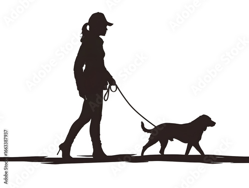 woman walking dog silhouette