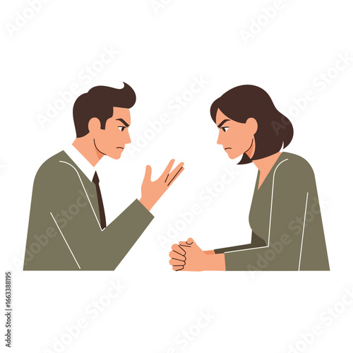 Conflict and Discord: A visual representation of a heated argument between a man and a woman, their expressions and body language conveying intense disagreement and emotional tension.