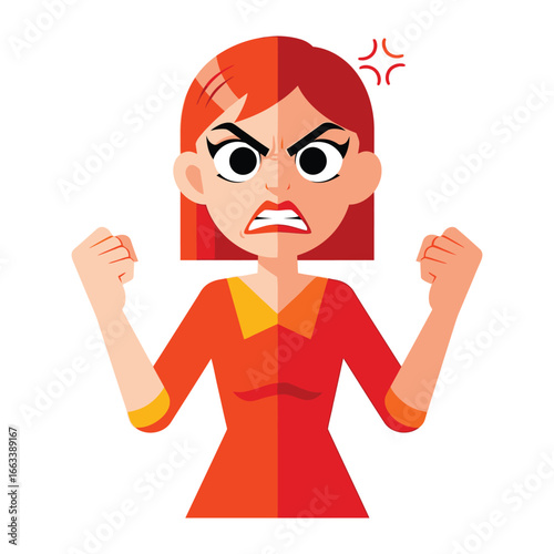 Animated Fury: An illustrated portrayal of a woman expressing raw anger, captured in a bold illustration style to capture emotions of rage.