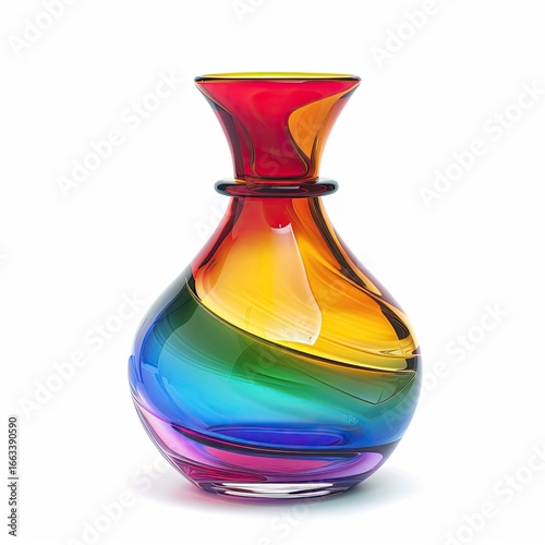 Colorful glass vase with swirling rainbow hues