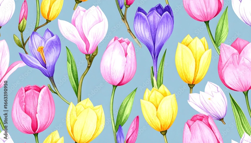 Fototapeta premium Spring Flowers Seamless Pattern