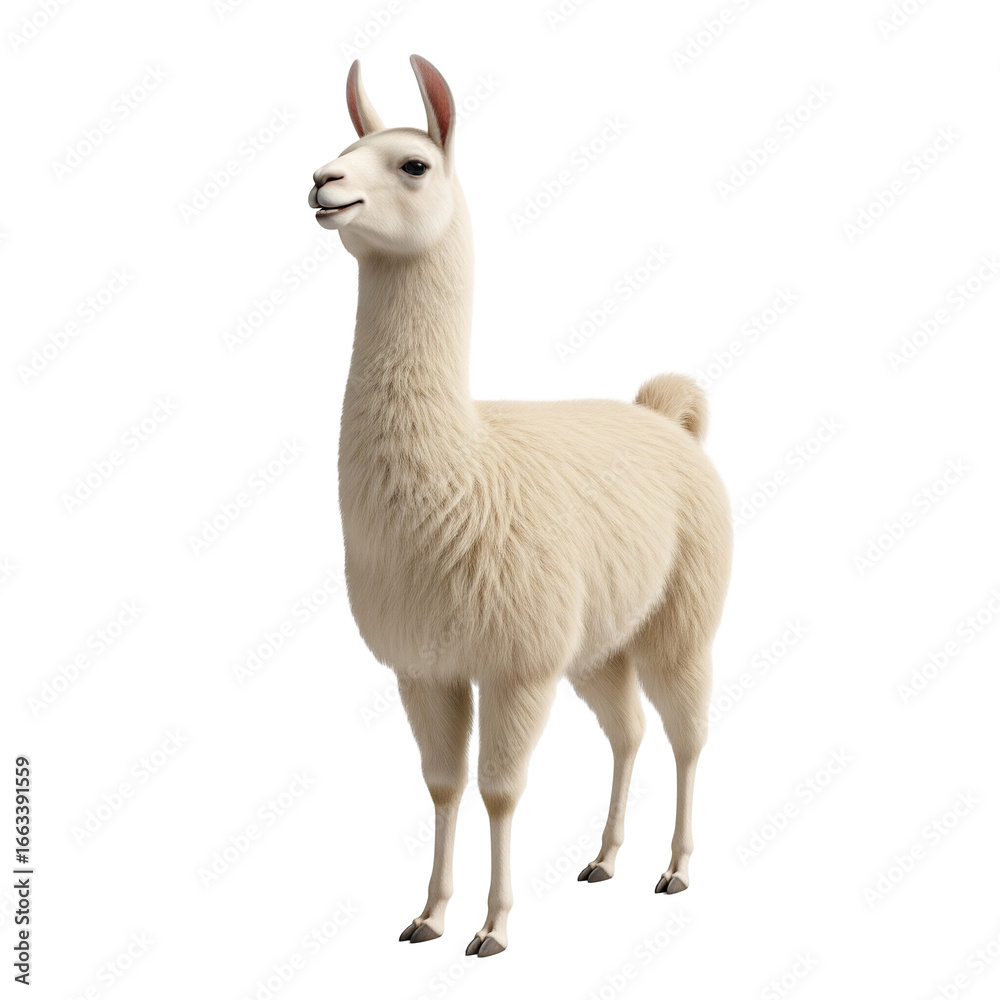 Fototapeta premium Cream-Colored Llama Standing on White Background