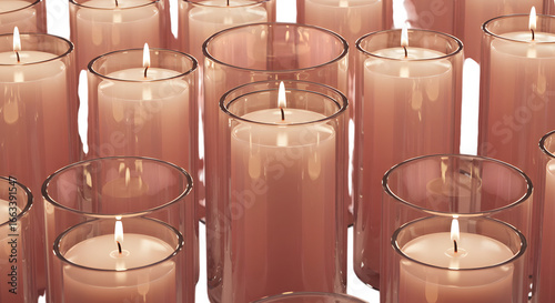 Soft focus glow of numerous lit candles creates a warm and peaceful ambiance illustration