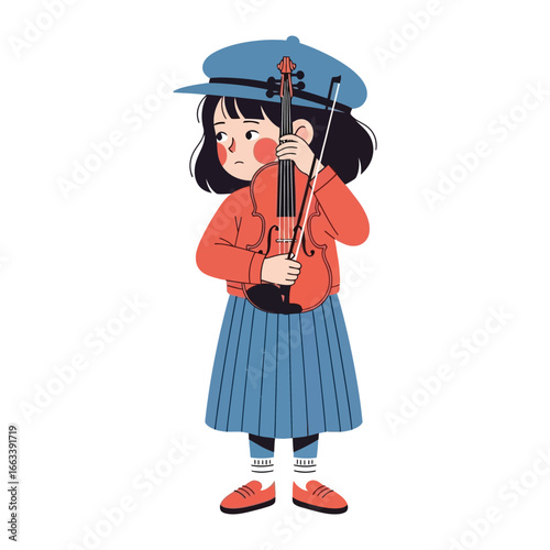 Young musician and her violin: A youthful musician clutching their violin, immersed in their art. Capturing the innocent, focused emotion.
