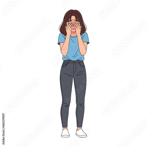 Silent Distress: A woman's emotional struggle is visualized as she buries her face in her hands, conveying a potent sense of anguish.