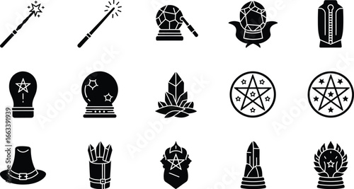 Discover mystical symbols, magic wands, crystals, and fortune telling icons
