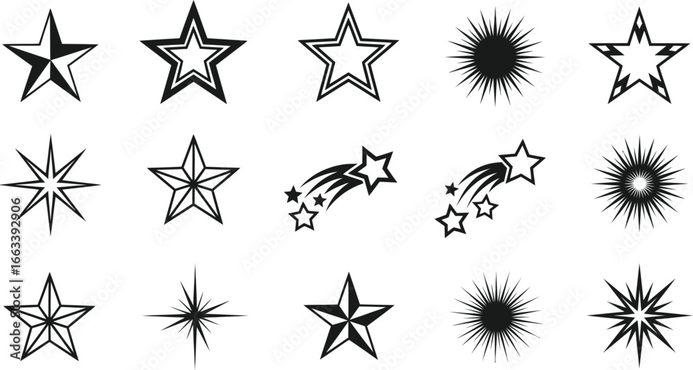 Fototapeta premium Collection of dynamic starbursts and shooting stars for modern design