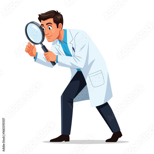 Scientist with Magnifying Glass: A curious scientist peers through a magnifying glass, his focus set on the details before him, ready to uncover hidden insights.