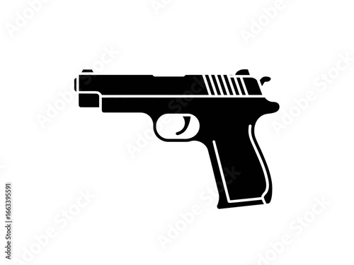 Black silhouette of a handgun isolated on a white background isolated on white background