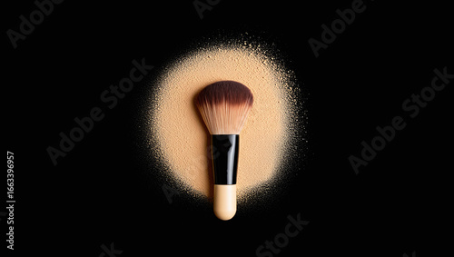 Makeup Brush with Powder on Black Background Beauty and Cosmetic Concept