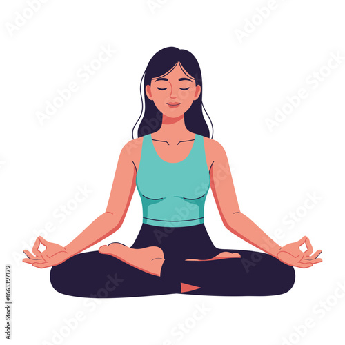 Peaceful Meditation: A woman finds inner serenity through meditation, embodying calmness and mindfulness in a simple setting.