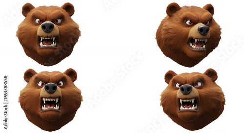 Four angry bear heads illustration