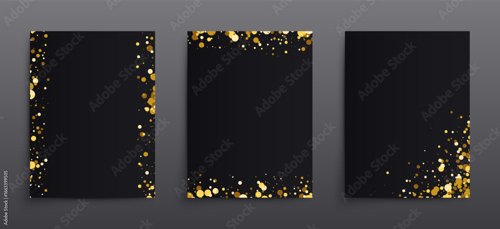 Fototapeta premium Elegant black background with golden glitter frames