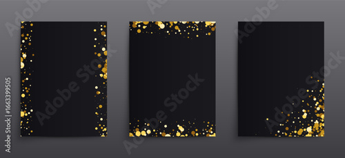 Elegant black background with golden glitter frames