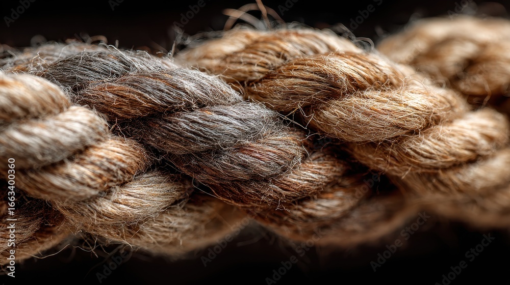 Detailed view of a textured rope showcasing natural fibers and intricate weaving techniques Detailed view of a textured rope showcasing natural fibers and intricate weaving techniques