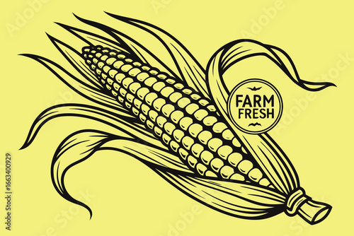 Stunning farm fresh corn with vibrant leaves and rustic seal, perfect for healthy eating promotions