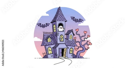 Haunted house illustration pastel background