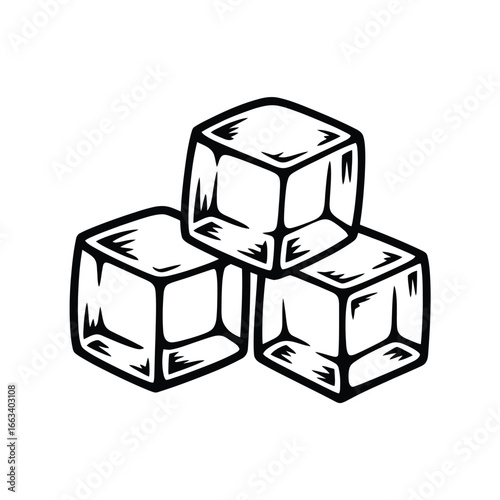 Hand drawn illustration of three stacked ice cubes on a white background