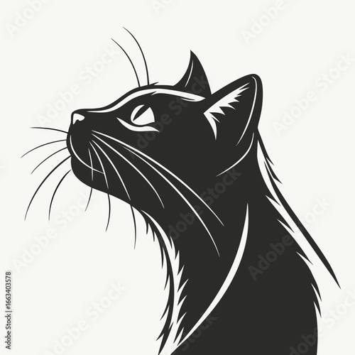 Vector art of black cat illustration looking up