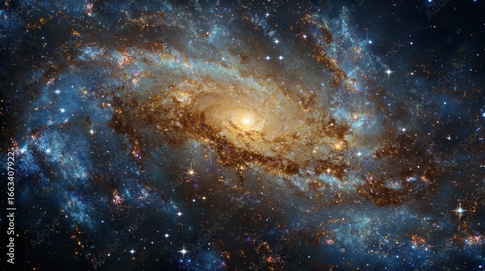 Fototapeta premium Galaxy spiral structure showcases vibrant stars and cosmic dust in deep space