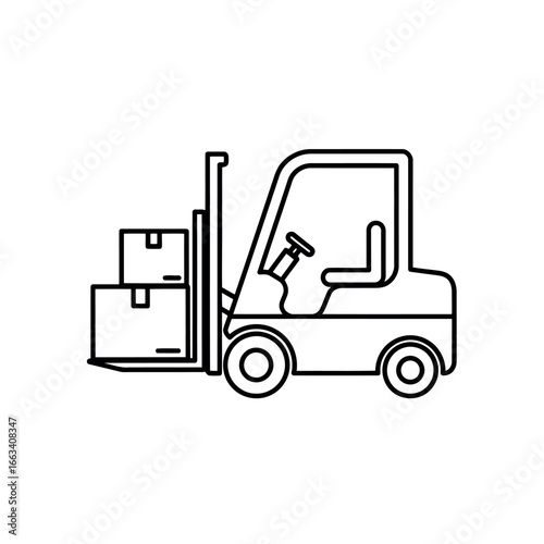 Vector art of forklift truck carrying boxes in line art style