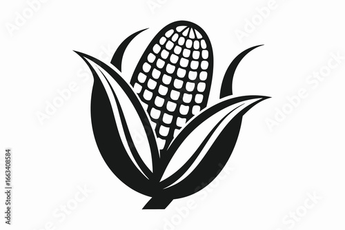 Bold black and white stylized corn cob icon with green leaves, perfect for agriculture branding