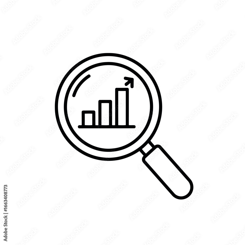Vector art of magnifying glass showing a bar chart with an upward arrow Vector art of magnifying glass showing a bar chart with an upward arrow