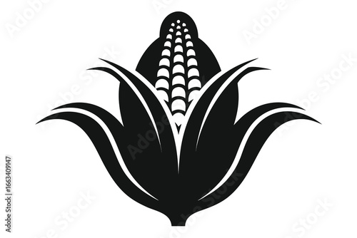Bold black corn cob icon representing agriculture, harvest, and organic food production
