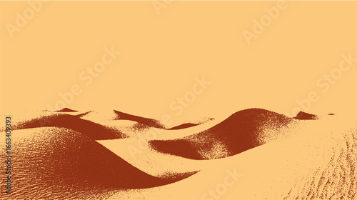 Desert landscape with sand dunes, hills, and textured surface. Minimal vector illustration with yellow and brown colors.