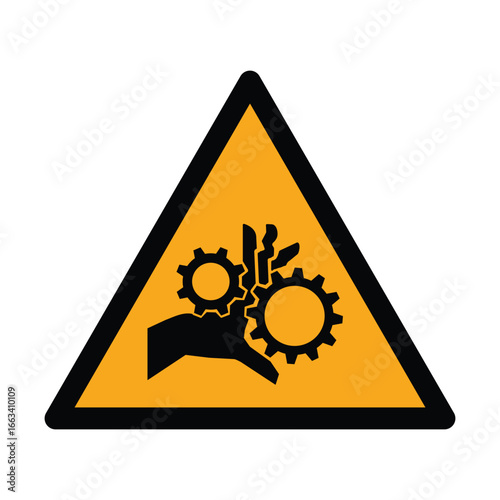 Moving gears warning sign. ISO 7010 W089 Warning Sign – Moving Gears Hazard Symbol for Machinery Safety.