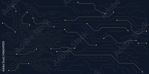 Golden electronic board. Circuit board texture for high technology concept on dark background