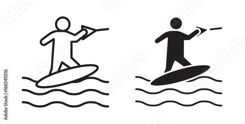 Wakeboarding icon . Vector illustration with stroke and fill on a white background.