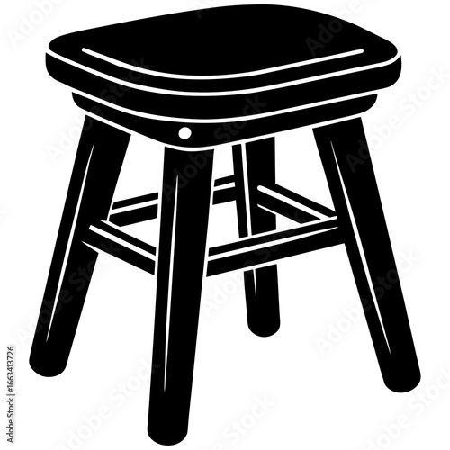A black stool with four legs and a simple design