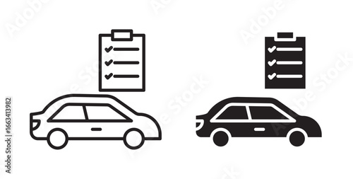 Car repair check list icon . Car service list icon . Vector illustration with stroke and fill on a white background.