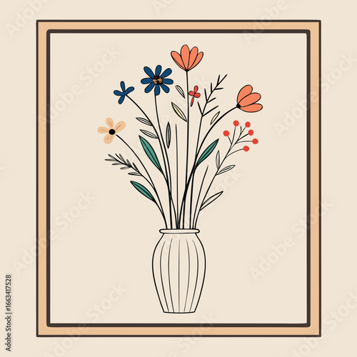 Vase with Vintage Botanical Flower Arrangement