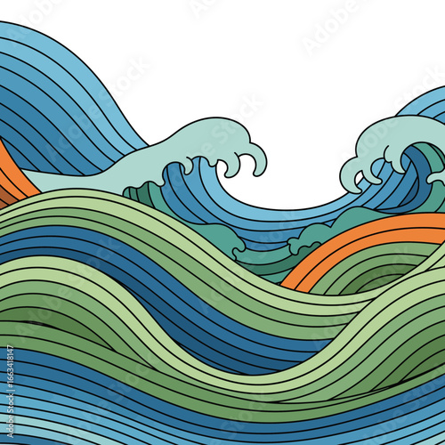Stylized Ocean Waves Illustration with Gradient Colors